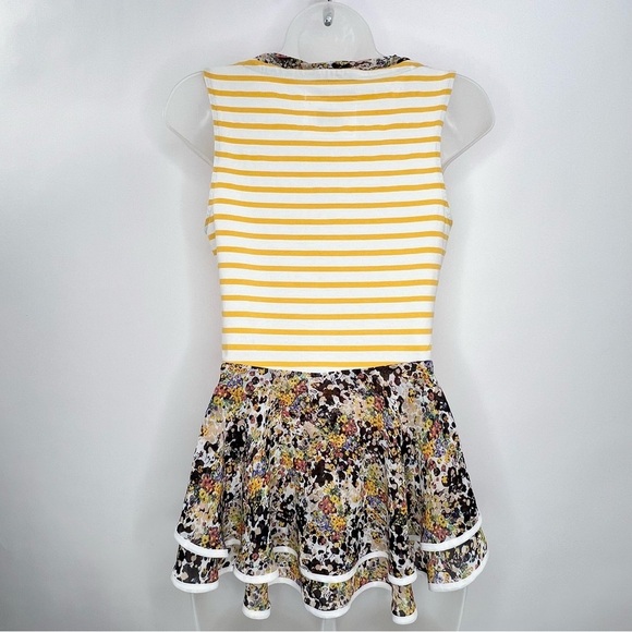 Anthropologie  Postmate Sleeveless Yellow White Stripe Floral Trim Sz Small Tank - Picture 3 of 10
